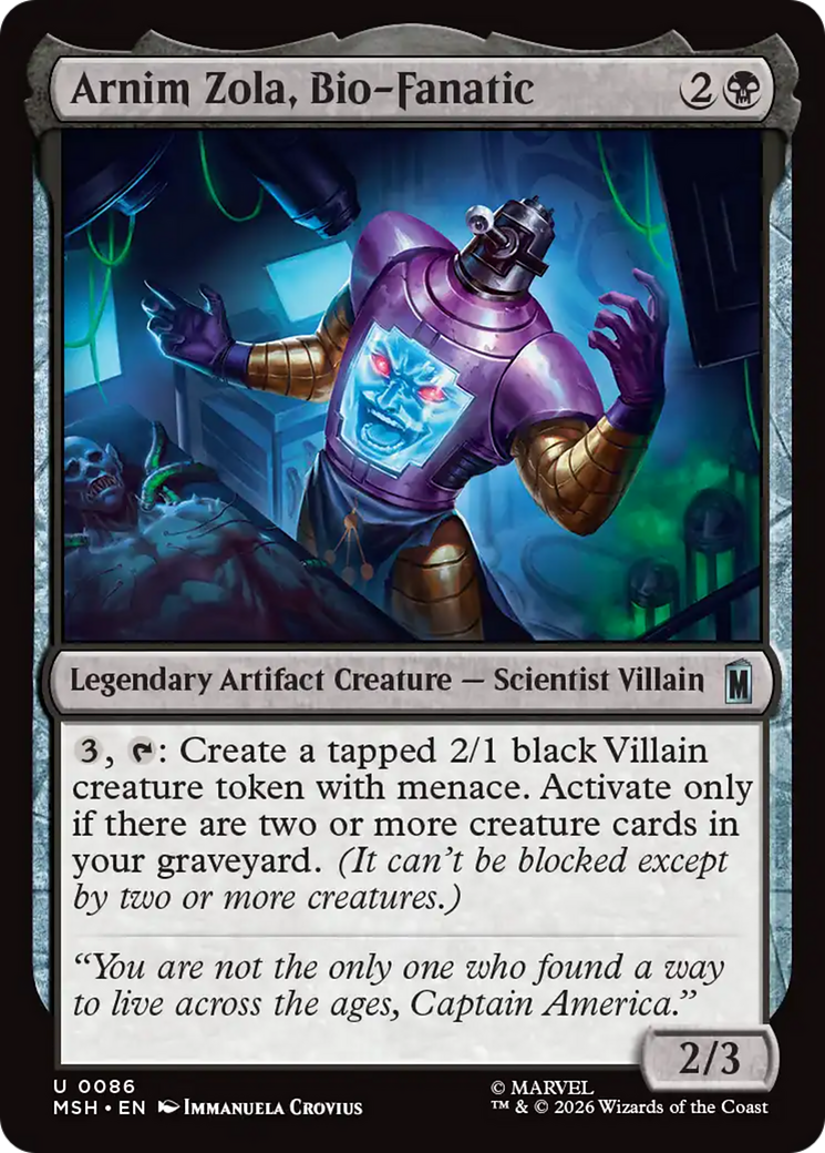 Arnim Zola, Bio-Fanatic - Uncommon Legendary Artifact Creature — Scientist Villain card from Marvel Super Heroes