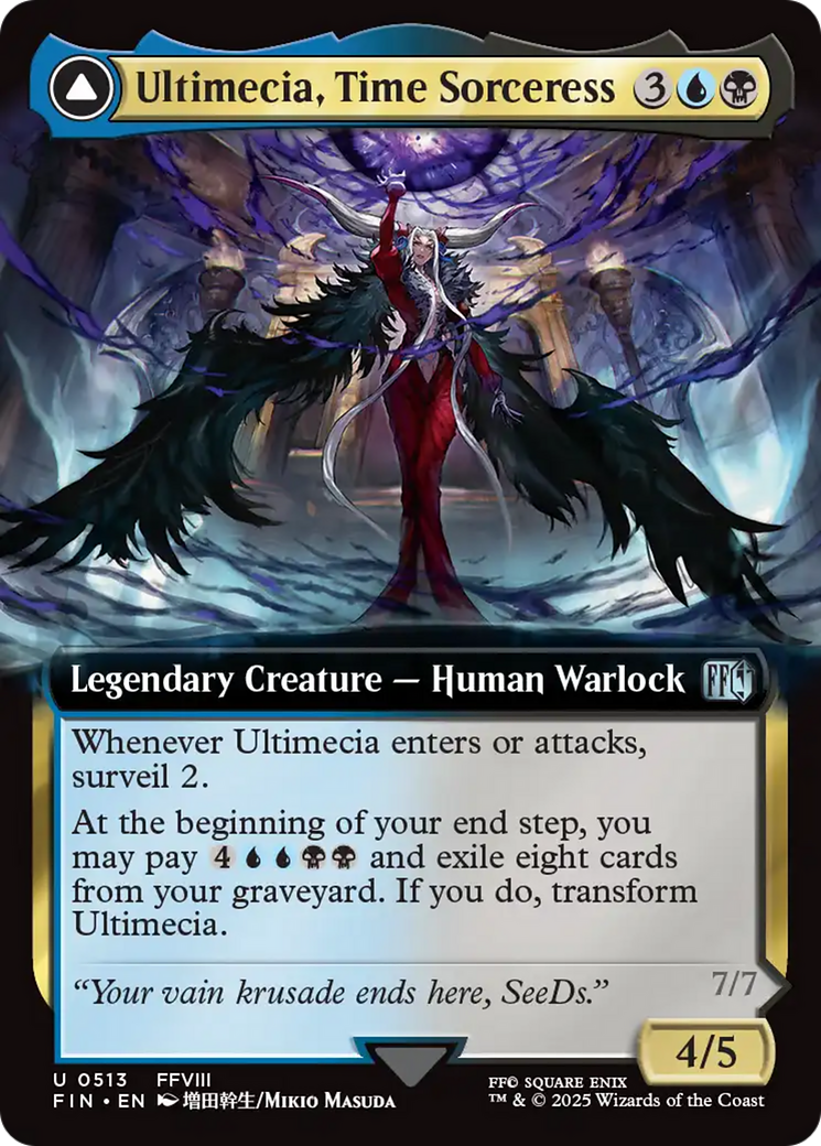 Ultimecia, Time Sorceress // Ultimecia, Omnipotent - Uncommon Legendary Creature — Nightmare Warlock card from Final Fantasy