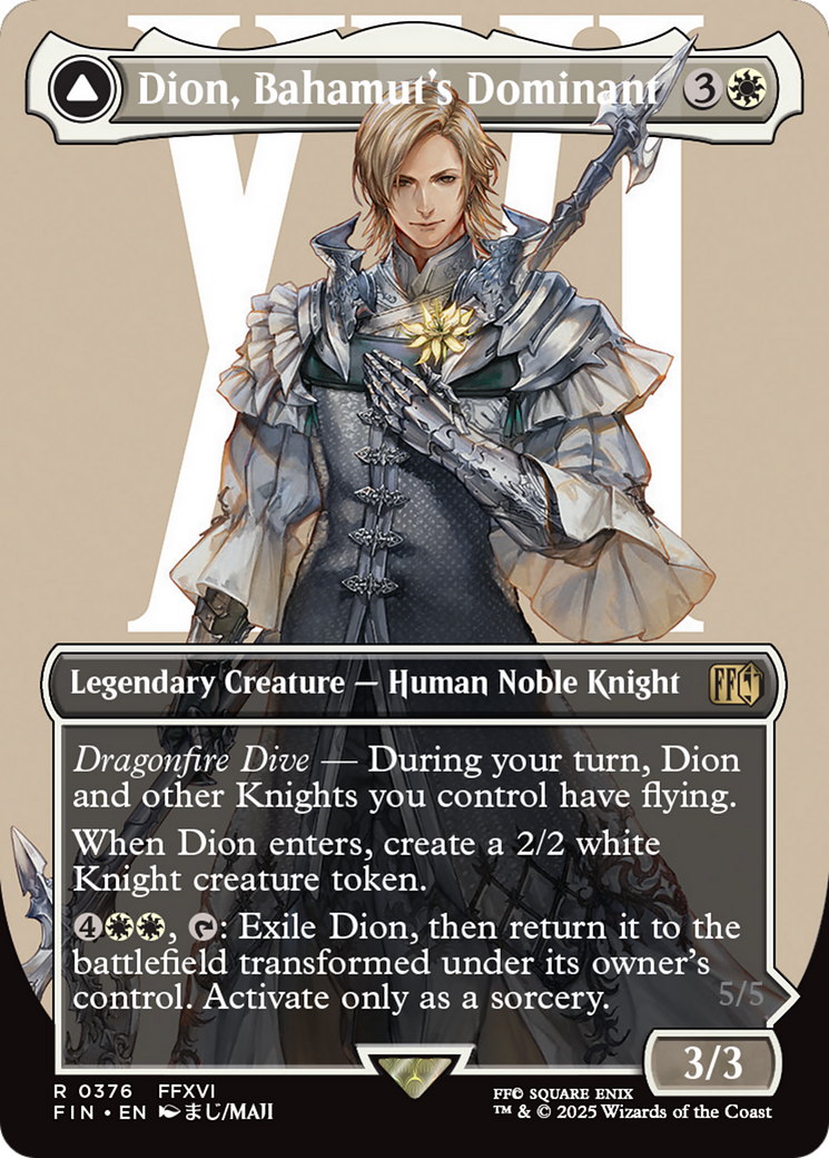 Dion, Bahamut's Dominant // Bahamut, Warden of Light - Rare Legendary Creature — Human Noble Knight card from Final Fantasy