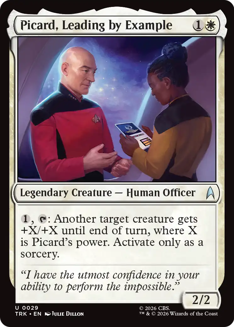 Picard, Leading by Example - Uncommon Legendary Creature — Human Officer card from Star Trek