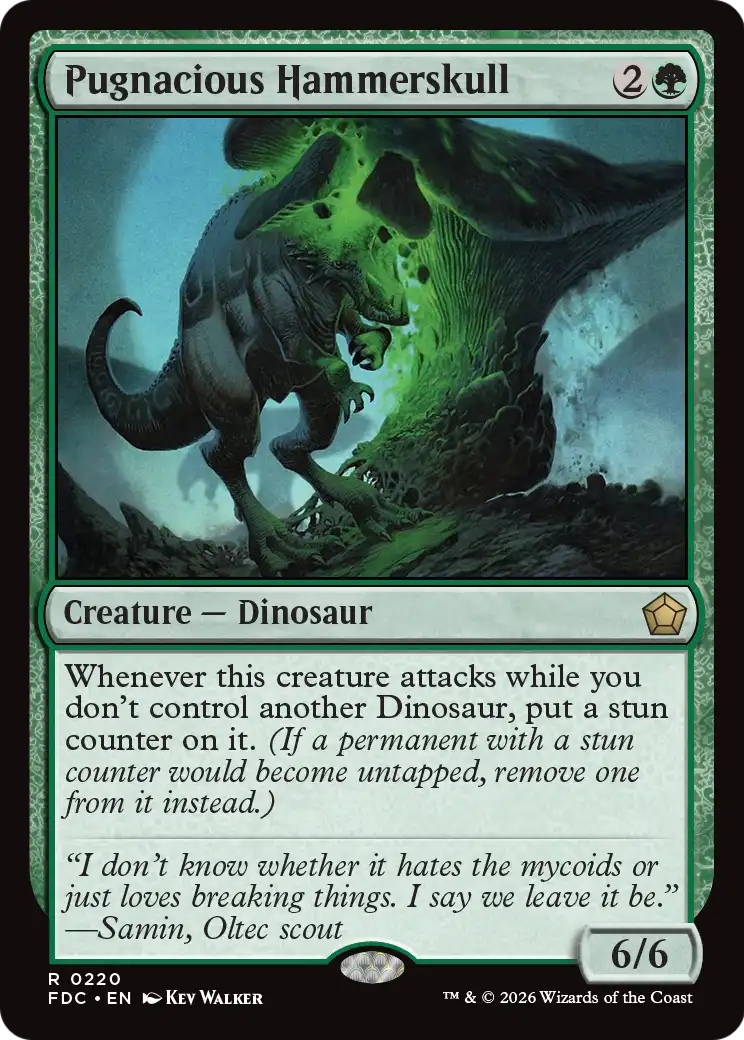 Pugnacious Hammerskull - Rare Creature — Dinosaur card from Foundations Commander