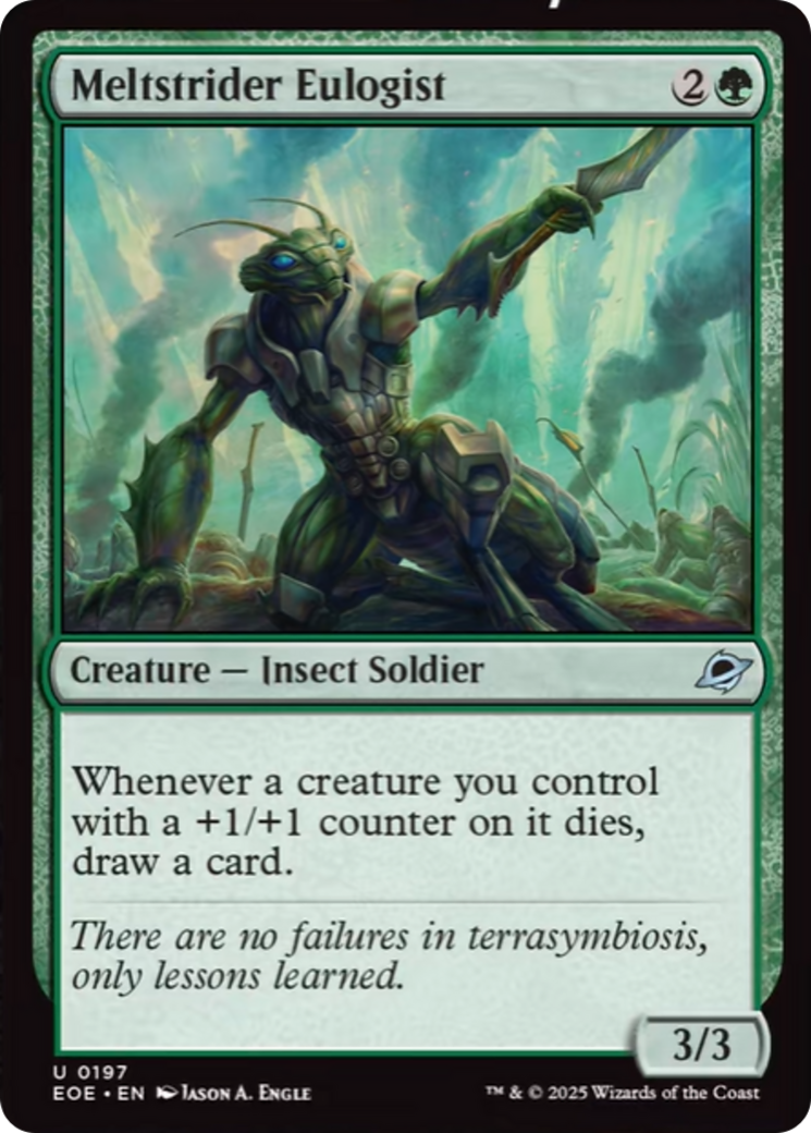Meltstrider Eulogist - Uncommon Creature — Insect Soldier card from Edge of Eternities