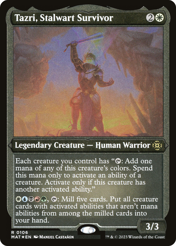 Tazri, Stalwart Survivor - Rare Legendary Creature — Human Warrior card from March of the Machine: The Aftermath