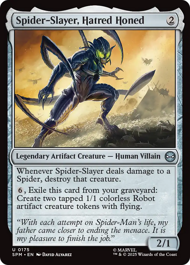 Spider-Slayer, Hatred Honed - Uncommon Legendary Artifact Creature — Human Villain card from Marvel's Spider-Man