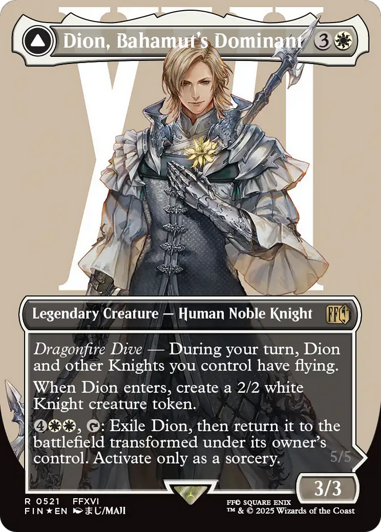Dion, Bahamut's Dominant // Bahamut, Warden of Light - Rare Legendary Creature — Human Noble Knight card from Final Fantasy