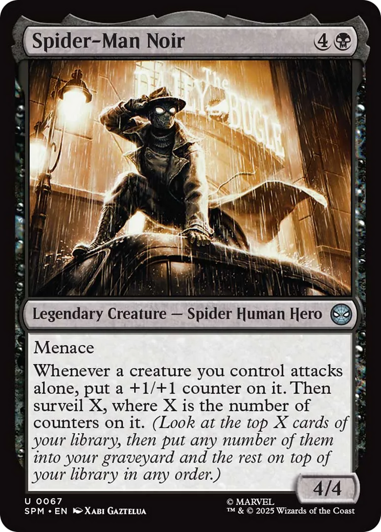Spider-Man Noir - Uncommon Legendary Creature — Spider Human Hero card from Marvel's Spider-Man