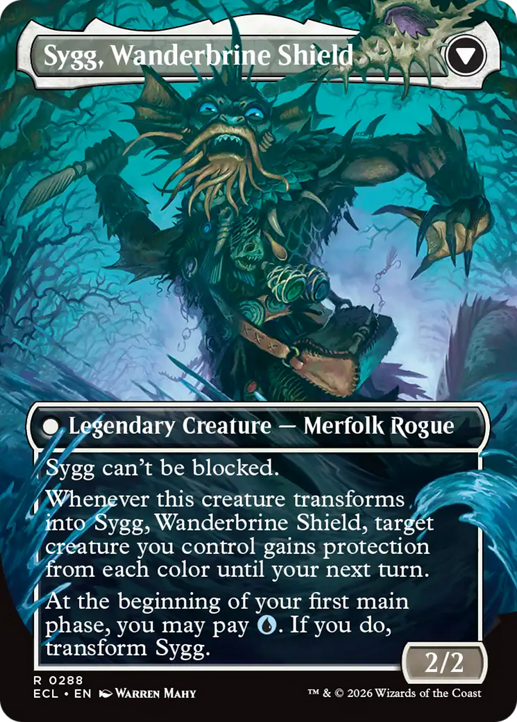 Back face of Sygg, Wanderwine Wisdom // Sygg, Wanderbrine Shield - Legendary Creature — Merfolk Wizard card
