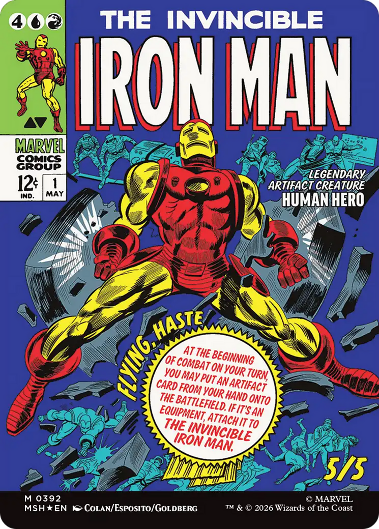 Back face of Tony Stark // The Invincible Iron Man - Legendary Artifact Creature — Human Hero card