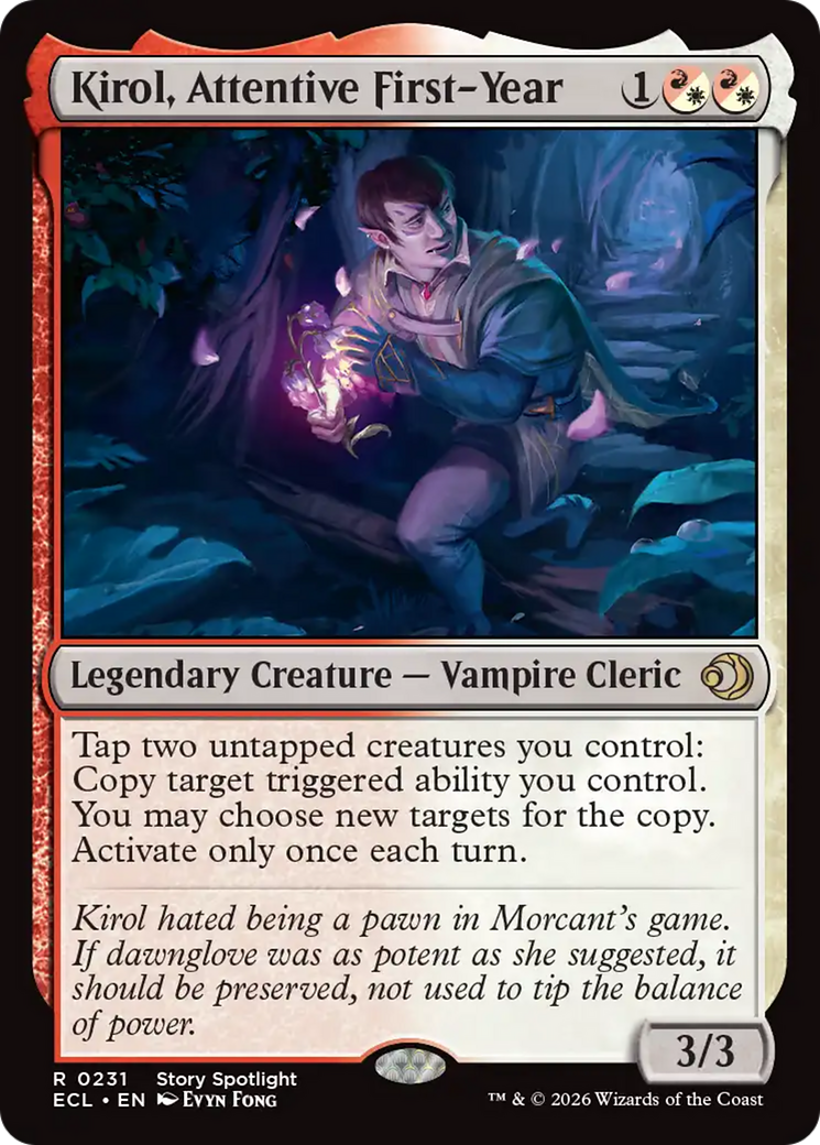 Kirol, Attentive First-Year - Rare Legendary Creature — Vampire Cleric card from Lorwyn Eclipsed