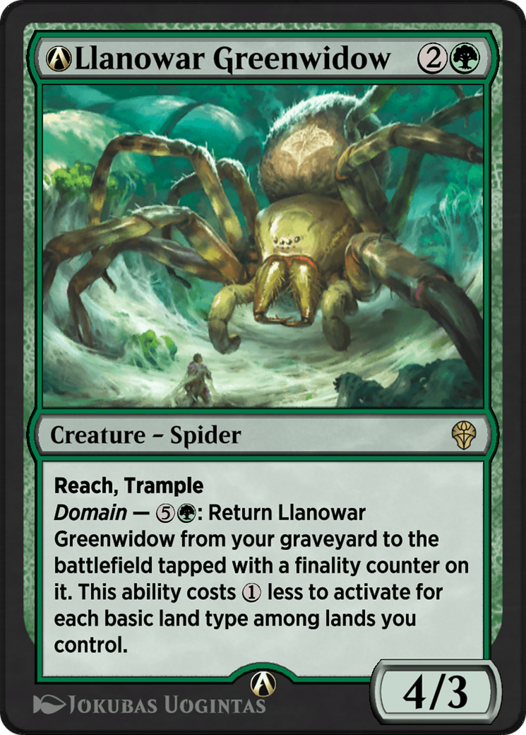 A-Llanowar Greenwidow - Rare Creature — Spider card from Dominaria United