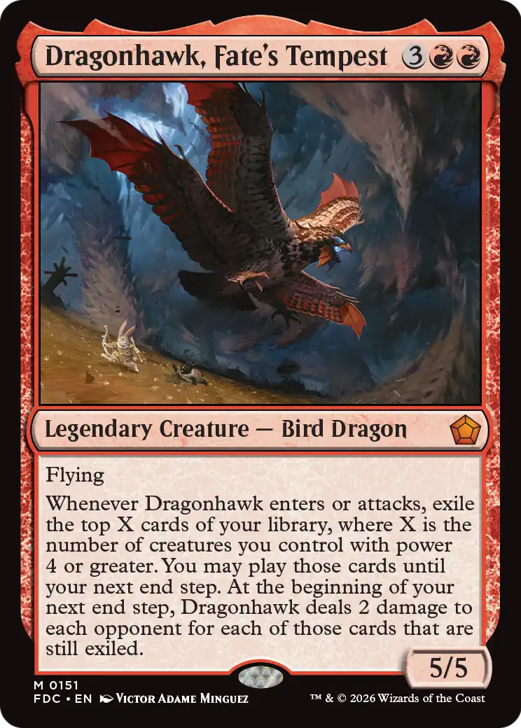 Dragonhawk, Fate's Tempest - Mythic Legendary Creature — Bird Dragon card from Foundations Commander