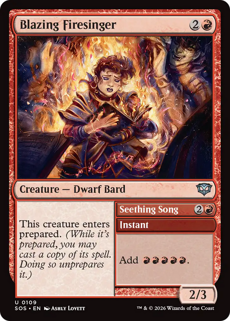 Blazing Firesinger // Seething Song - Uncommon Creature — Dwarf Bard card from Secrets of Strixhaven