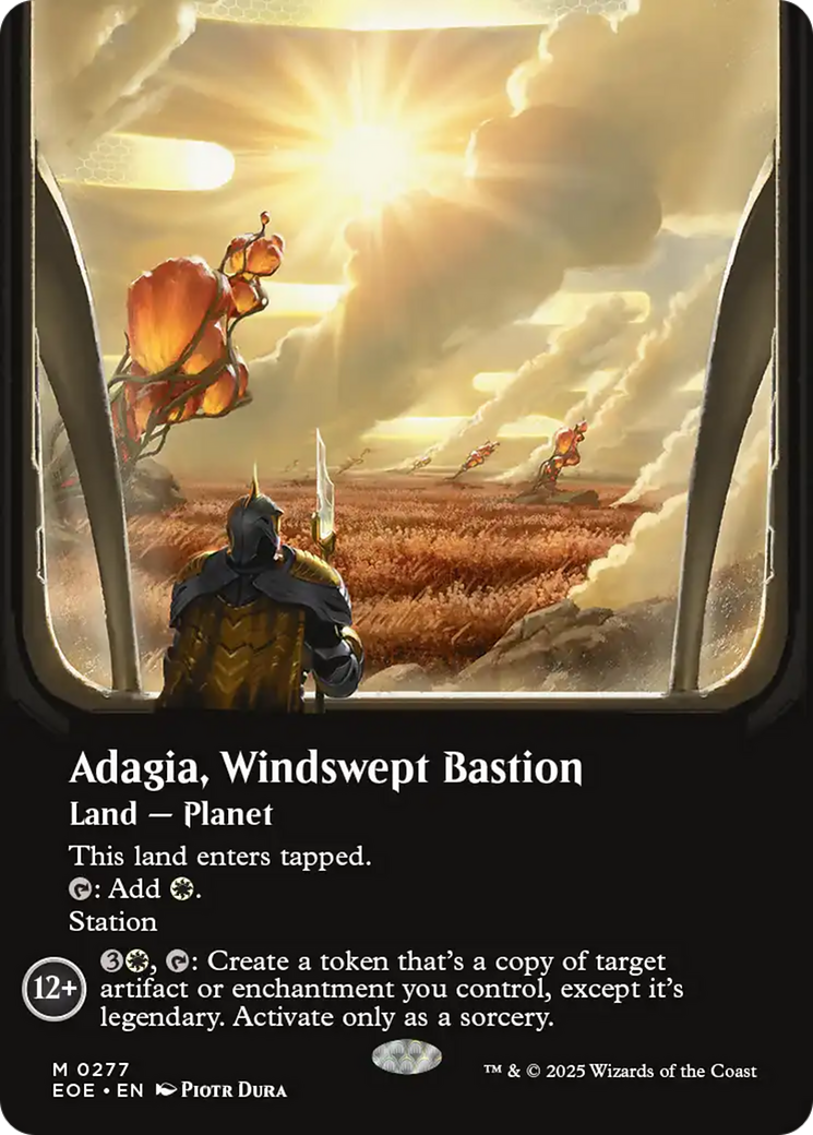 Adagia, Windswept Bastion - Mythic Land — Planet card from Edge of Eternities