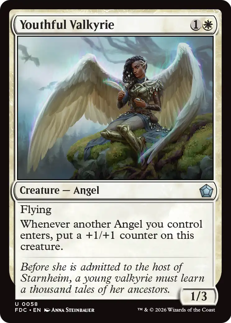 Youthful Valkyrie - Uncommon Creature — Angel card from Foundations Commander