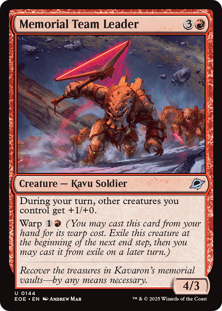 Memorial Team Leader - Uncommon Creature — Kavu Soldier card from Edge of Eternities