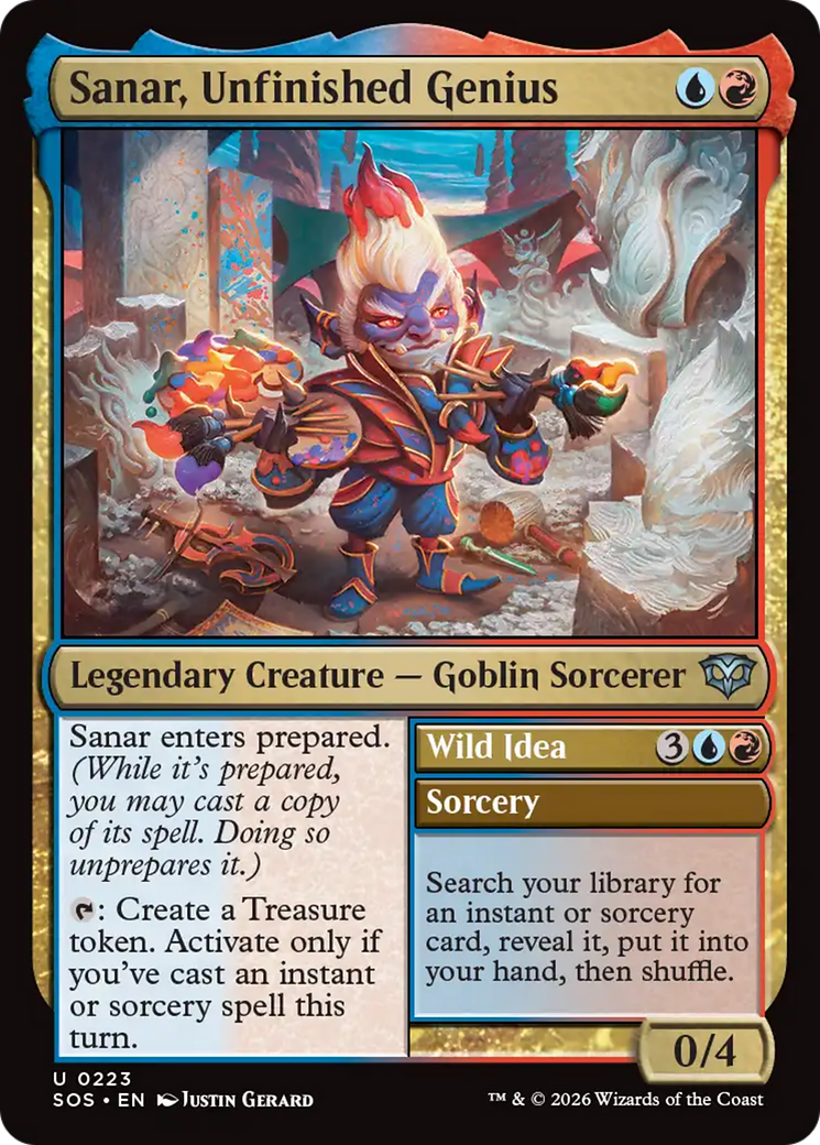 Sanar, Unfinished Genius // Wild Idea - Uncommon Legendary Creature — Goblin Sorcerer card from Secrets of Strixhaven