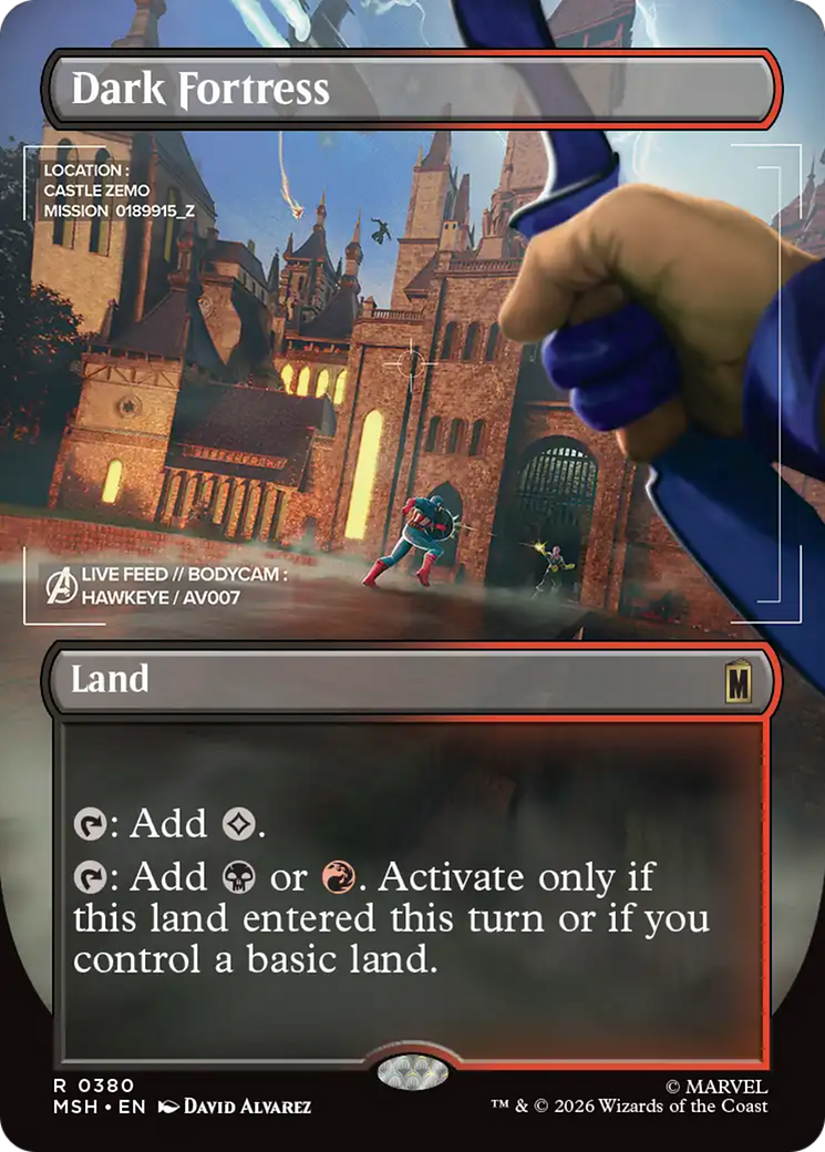 Dark Fortress - Rare Land card from Marvel Super Heroes