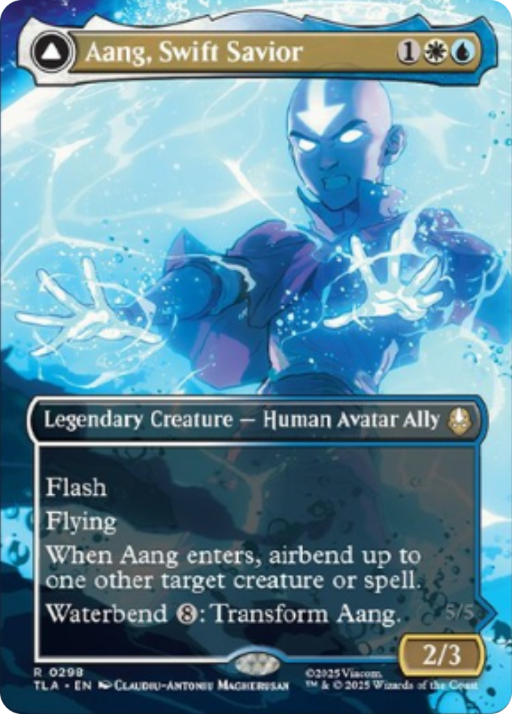 Aang, Swift Savior // Aang and La, Ocean's Fury - Rare Legendary Creature — Avatar Spirit Ally card from Avatar: The Last Airbender