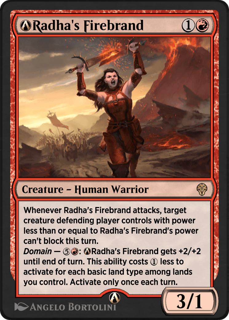 A-Radha's Firebrand - Rare Creature — Human Warrior card from Dominaria United