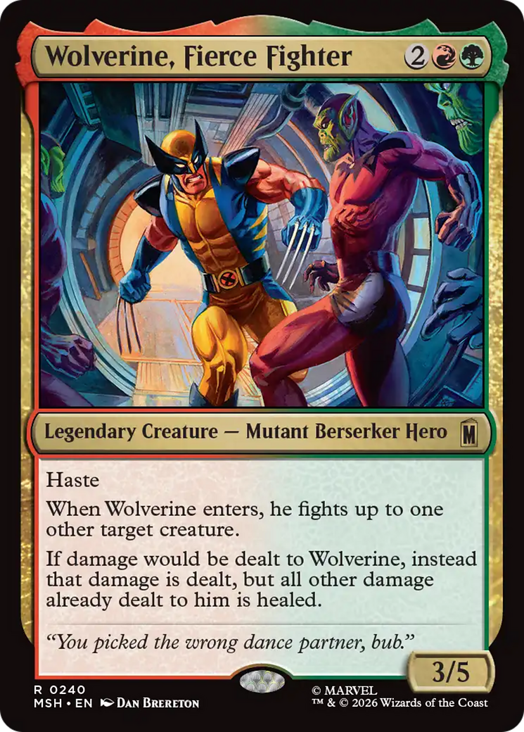 Wolverine, Fierce Fighter - Rare Legendary Creature — Mutant Berserker Hero card from Marvel Super Heroes