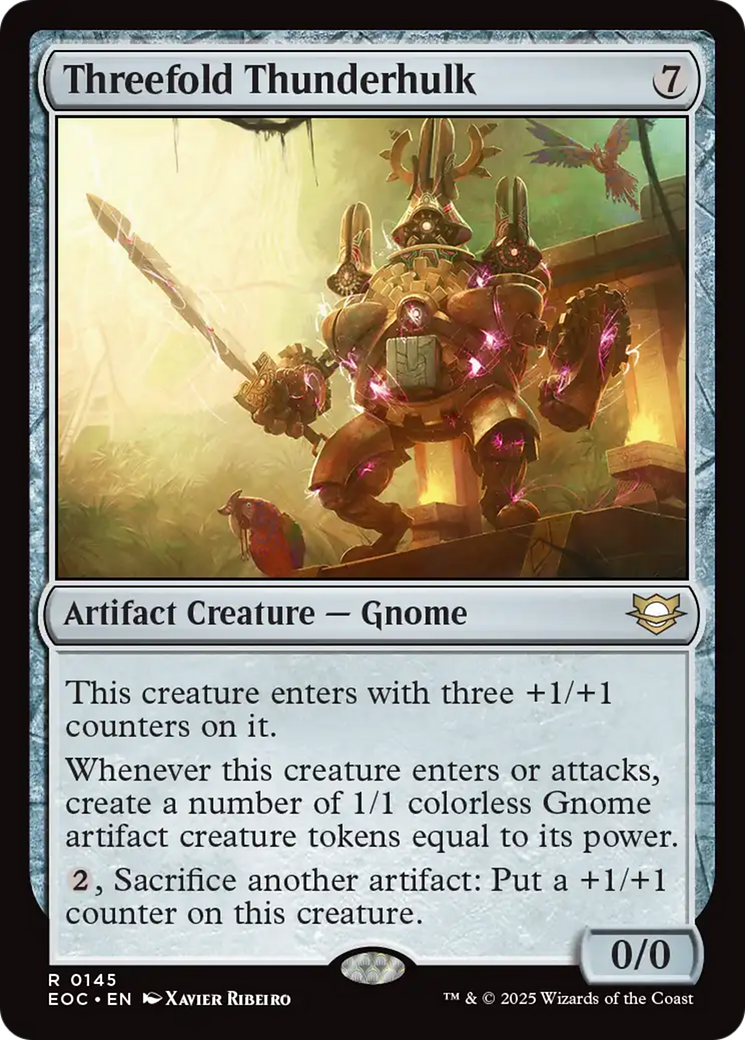 Threefold Thunderhulk - Rare Artifact Creature — Gnome card from Edge of Eternities Commander