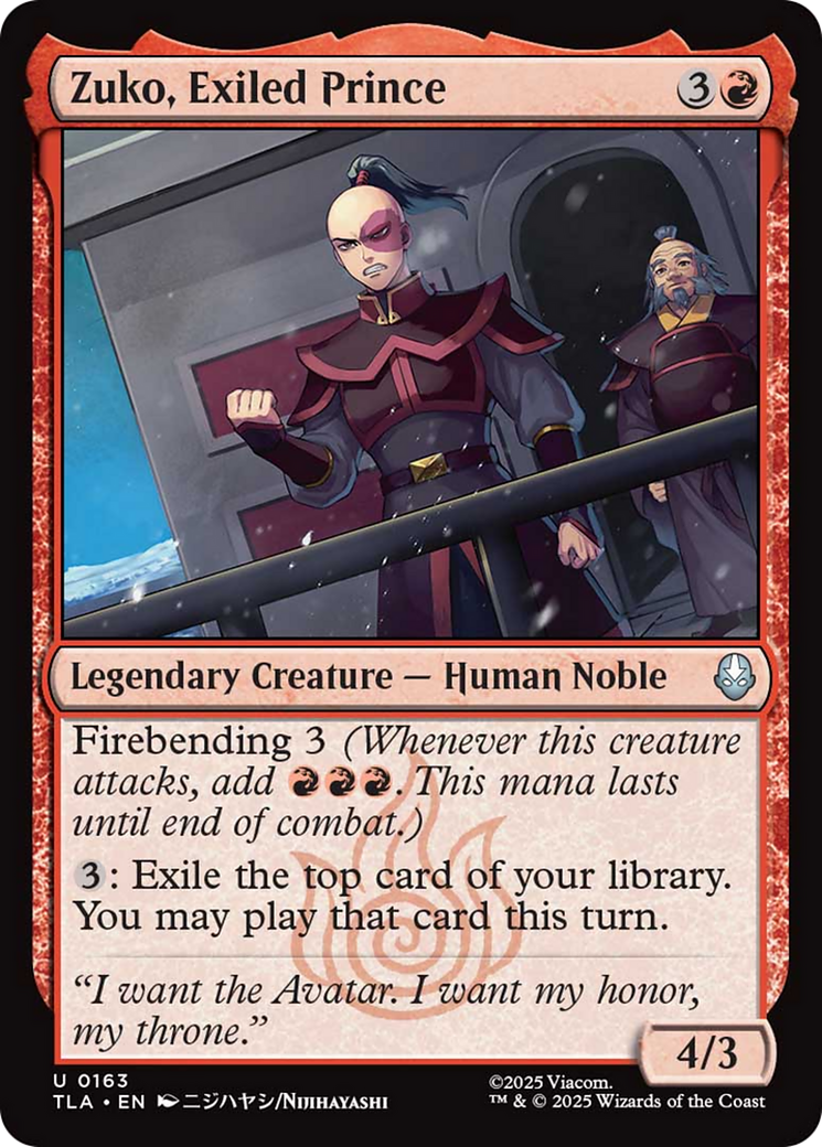 Zuko, Exiled Prince - Uncommon Legendary Creature — Human Noble card from Avatar: The Last Airbender
