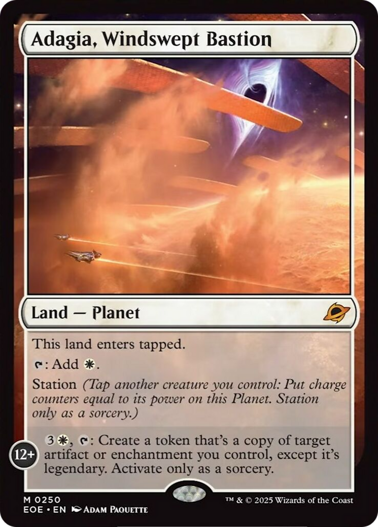 Adagia, Windswept Bastion - Mythic Land — Planet card from Edge of Eternities