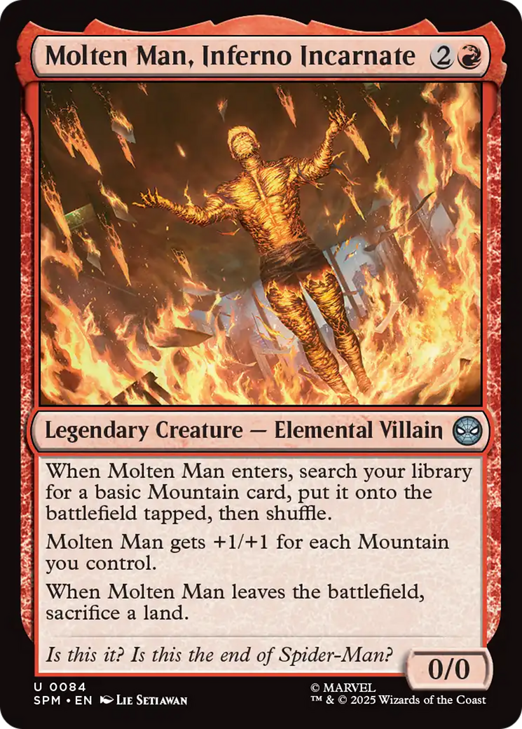 Molten Man, Inferno Incarnate - Uncommon Legendary Creature — Elemental Villain card from Marvel's Spider-Man