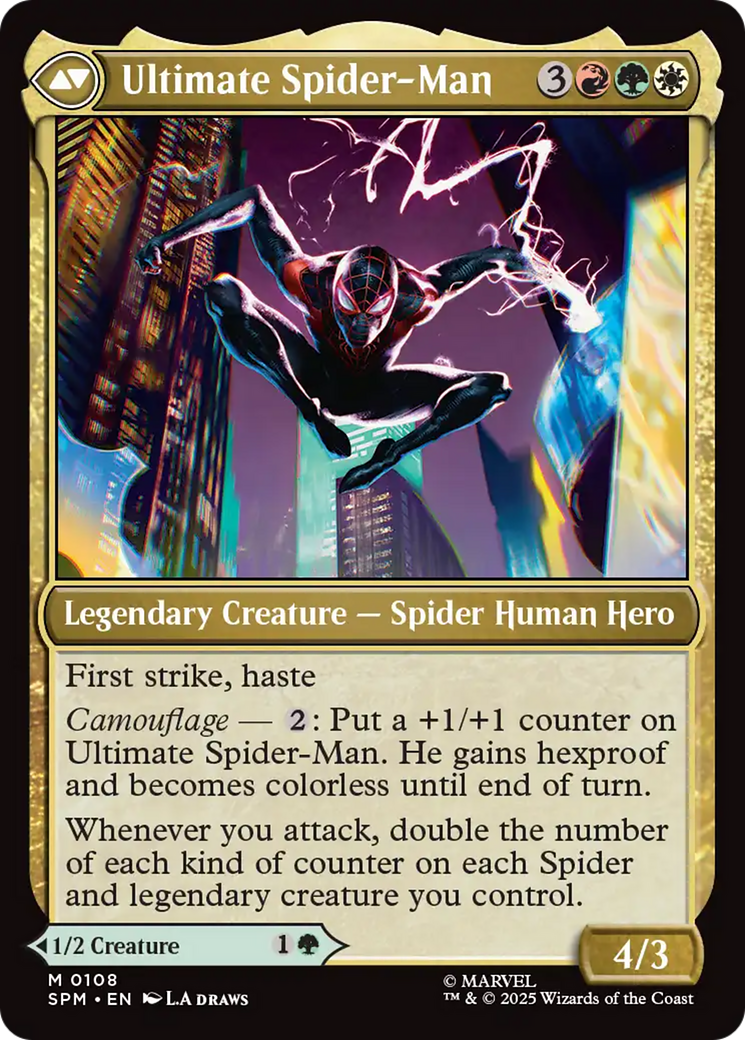 Back face of Miles Morales // Ultimate Spider-Man - Legendary Creature — Human Citizen Hero card