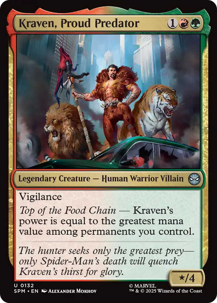 Kraven, Proud Predator - Uncommon Legendary Creature — Human Warrior Villain card from Marvel's Spider-Man