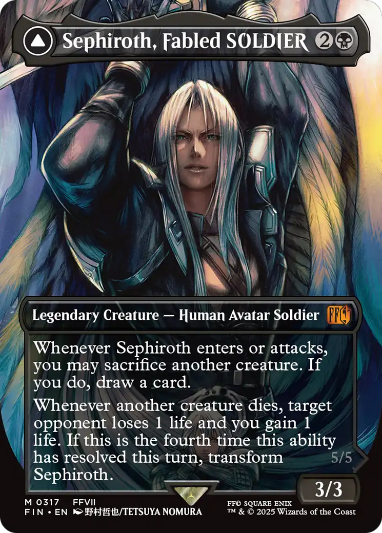Sephiroth, Fabled SOLDIER // Sephiroth, One-Winged Angel - Mythic Legendary Creature — Human Avatar Soldier card from Final Fantasy