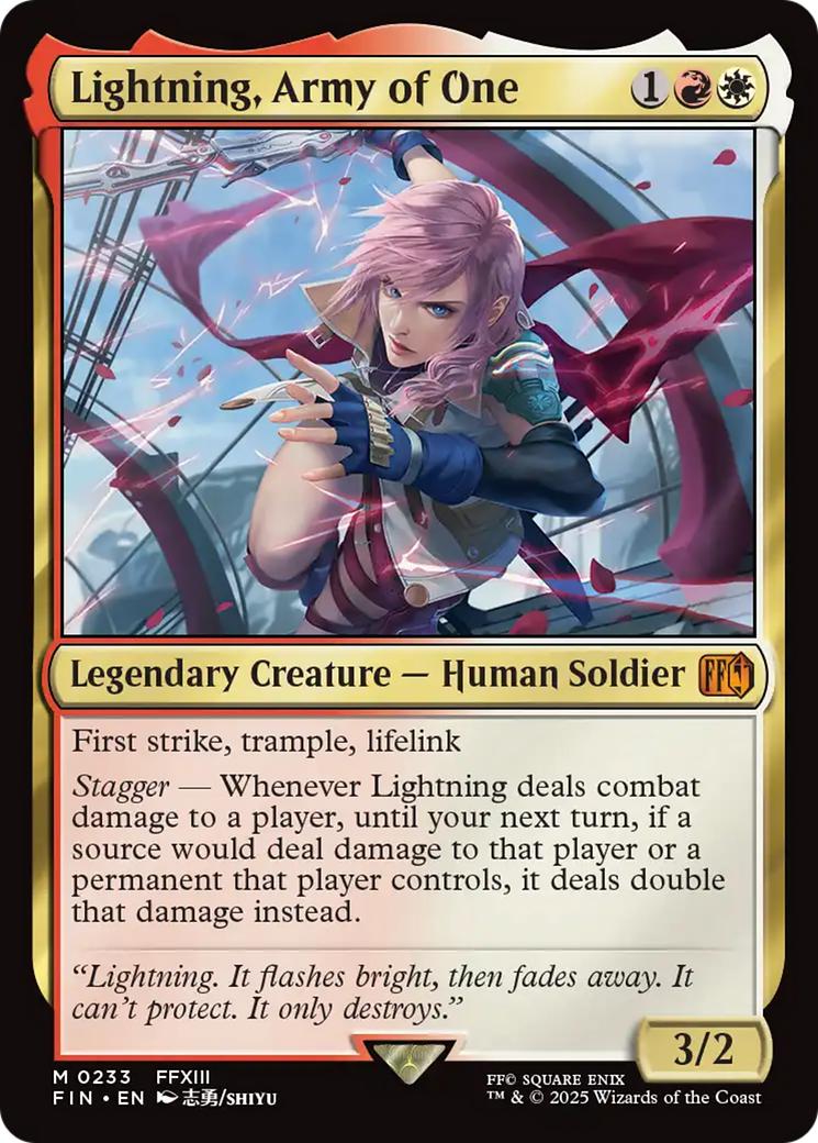 Lightning, Army of One - Mythic Legendary Creature — Human Soldier card from Final Fantasy