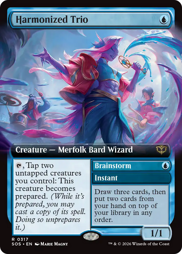 Harmonized Trio // Brainstorm - Rare Creature — Merfolk Bard Wizard card from Secrets of Strixhaven
