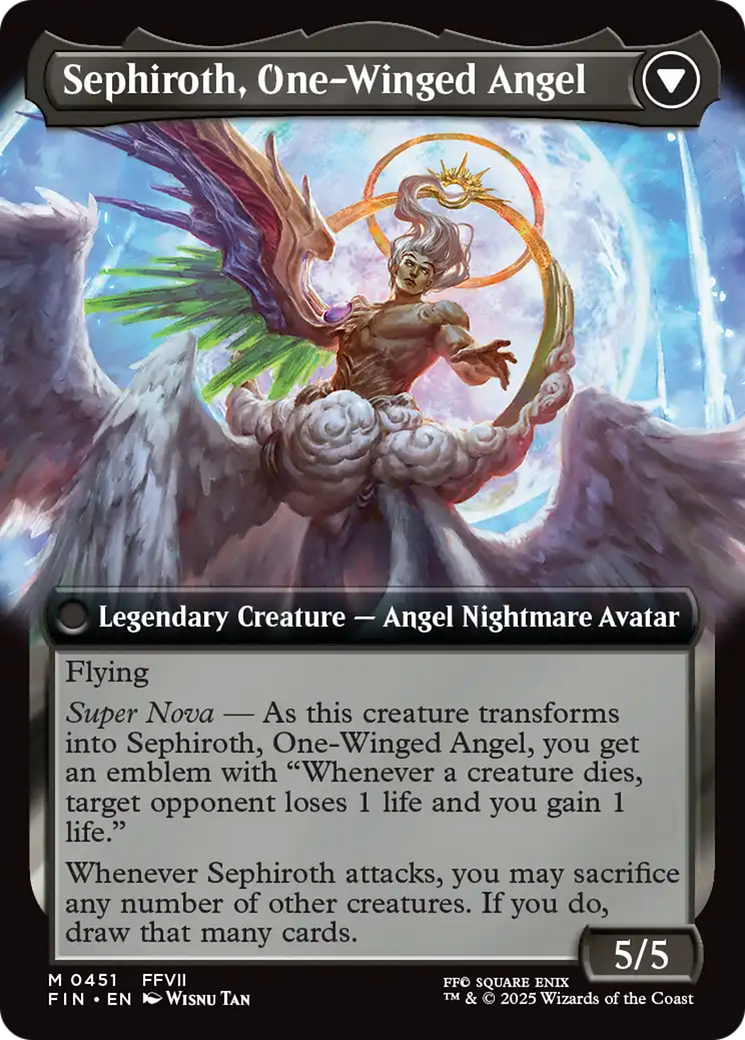 Back face of Sephiroth, Fabled SOLDIER // Sephiroth, One-Winged Angel - Legendary Creature — Angel Nightmare Avatar card