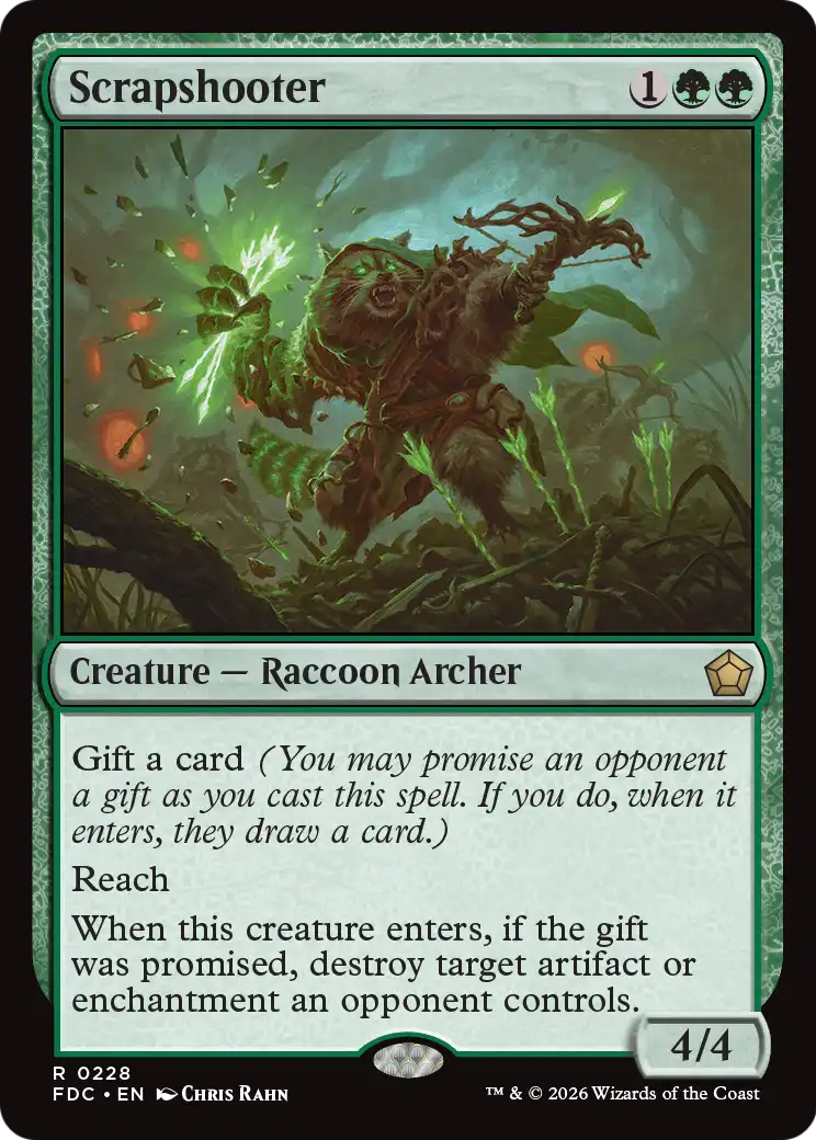 Scrapshooter - Rare Creature — Raccoon Archer card from Foundations Commander