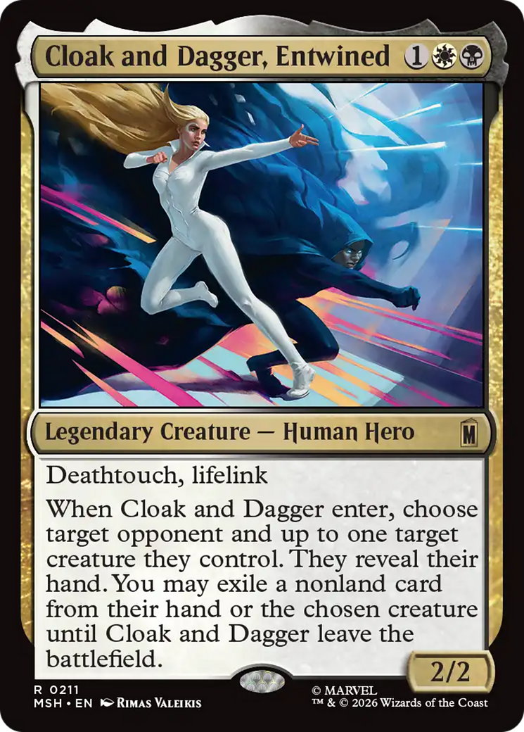 Cloak and Dagger, Entwined - Rare Legendary Creature — Human Hero card from Marvel Super Heroes