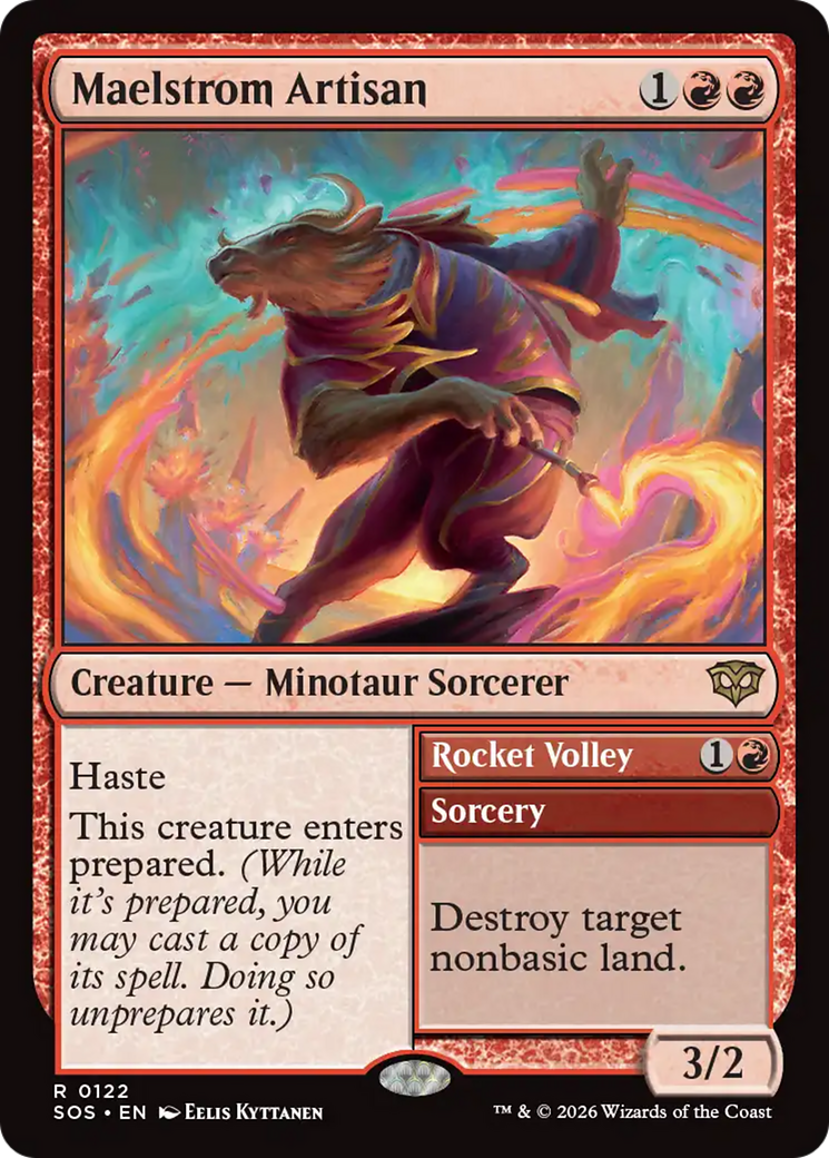 Maelstrom Artisan // Rocket Volley - Rare Creature — Minotaur Sorcerer card from Secrets of Strixhaven