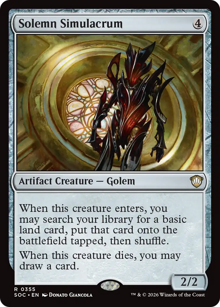 Solemn Simulacrum - Rare Artifact Creature — Golem card from Secrets of Strixhaven Commander