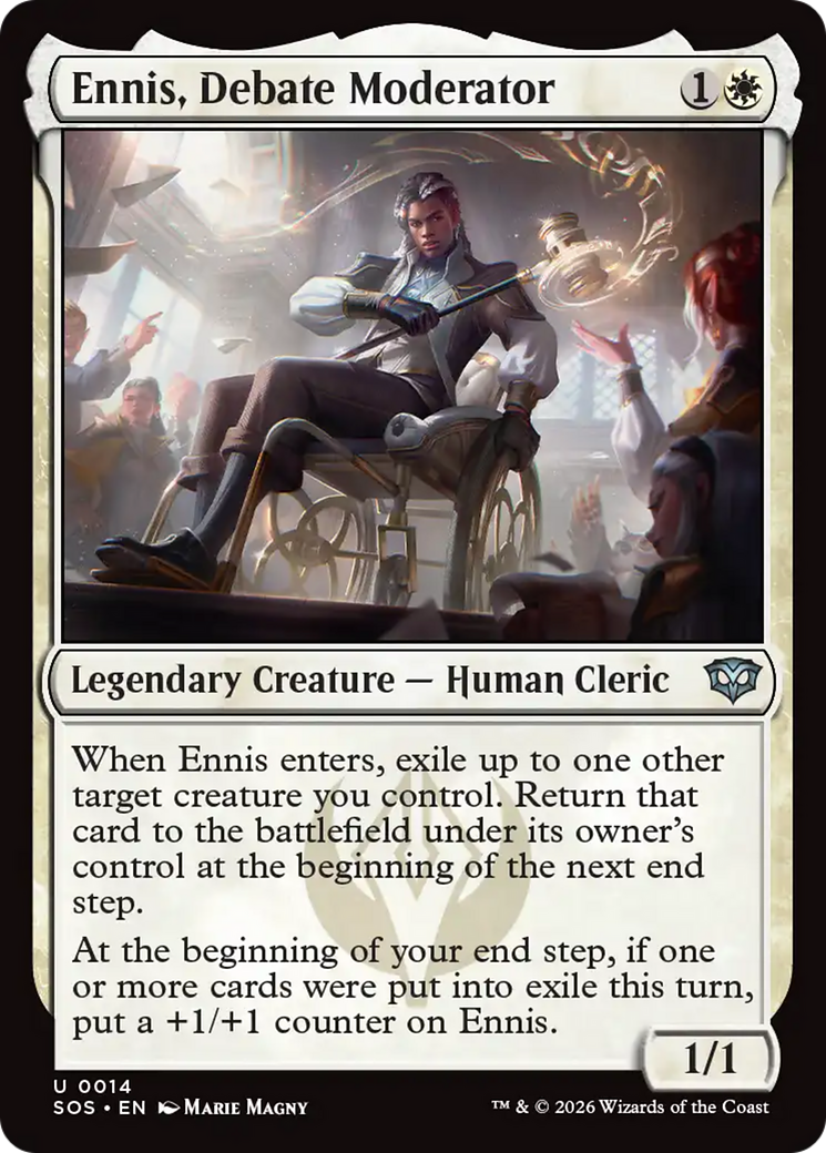 Ennis, Debate Moderator - Uncommon Legendary Creature — Human Cleric card from Secrets of Strixhaven