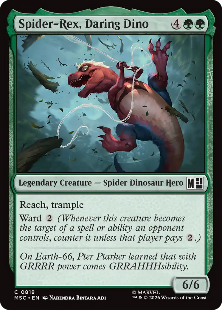 Spider-Rex, Daring Dino - Common Legendary Creature — Spider Dinosaur Hero card from Marvel Super Heroes Commander