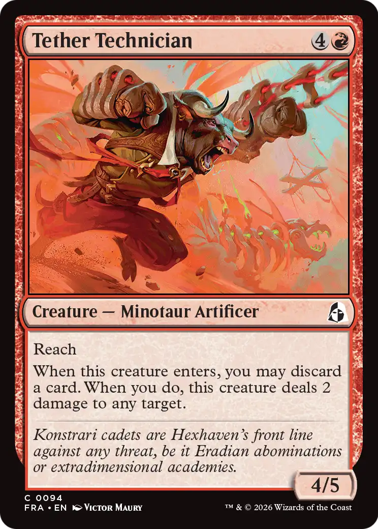Tether Technician - Common Creature — Minotaur Artificer card from Reality Fracture