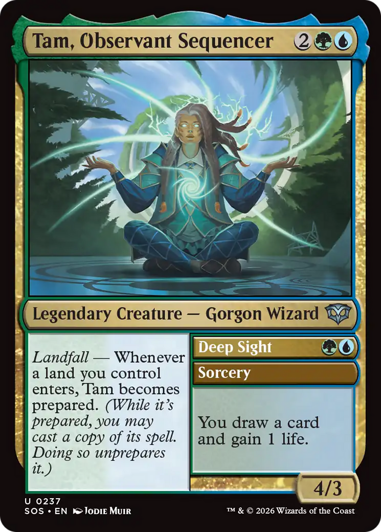 Tam, Observant Sequencer // Deep Sight - Uncommon Legendary Creature — Gorgon Wizard card from Secrets of Strixhaven