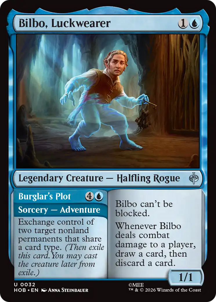 Bilbo, Luckwearer // Burglar's Plot - Uncommon Legendary Creature — Halfling Rogue card from The Hobbit