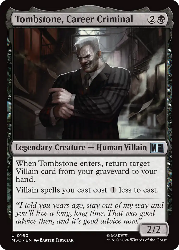 Tombstone, Career Criminal - Uncommon Legendary Creature — Human Villain card from Marvel Super Heroes Commander