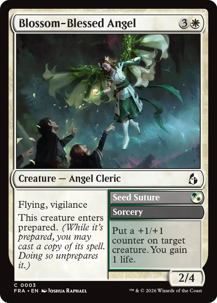 Blossom-Blessed Angel // Seed Suture - Common Creature — Angel Cleric card from Reality Fracture