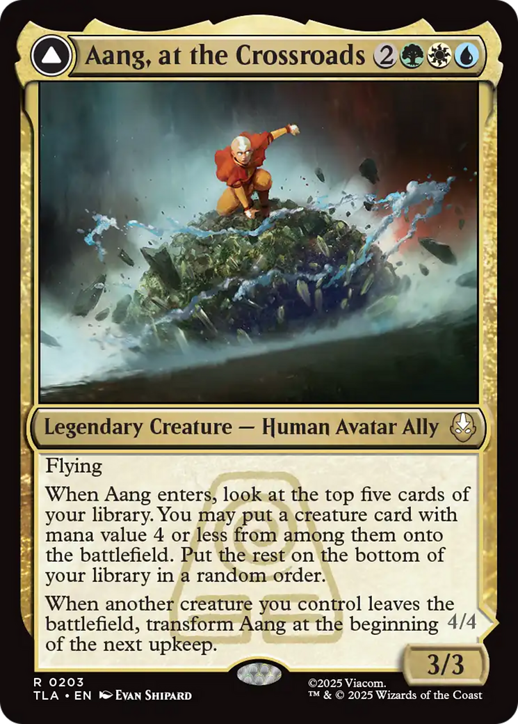 Aang, at the Crossroads // Aang, Destined Savior - Rare Legendary Creature — Human Avatar Ally card from Avatar: The Last Airbender