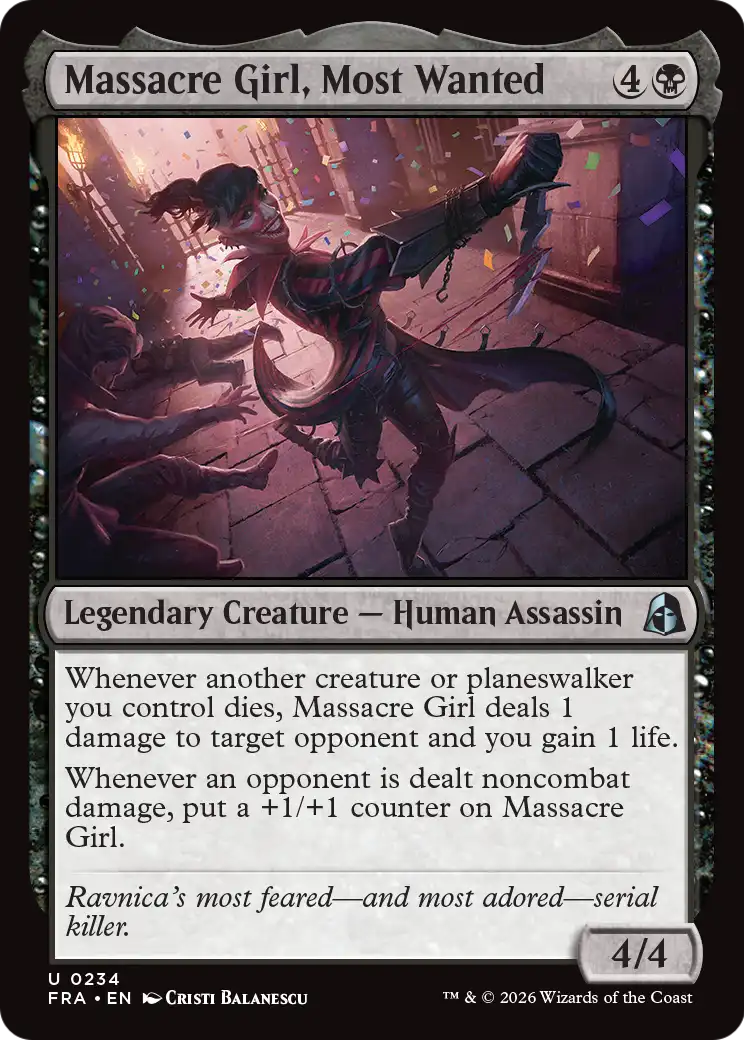 Massacre Girl, Most Wanted - Uncommon Legendary Creature — Human Assassin card from Reality Fracture