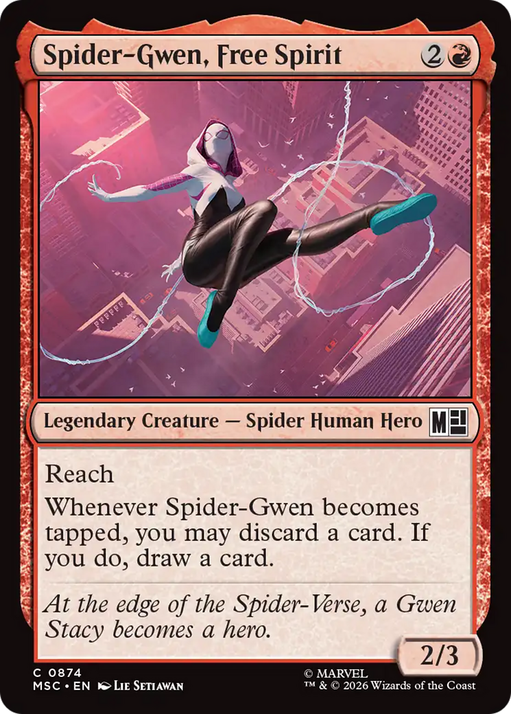 Spider-Gwen, Free Spirit - Common Legendary Creature — Spider Human Hero card from Marvel Super Heroes Commander