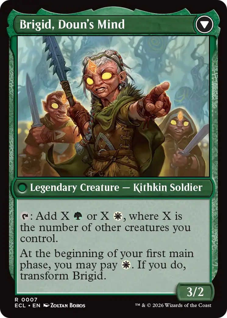 Back face of Brigid, Clachan's Heart // Brigid, Doun's Mind - Legendary Creature — Kithkin Soldier card