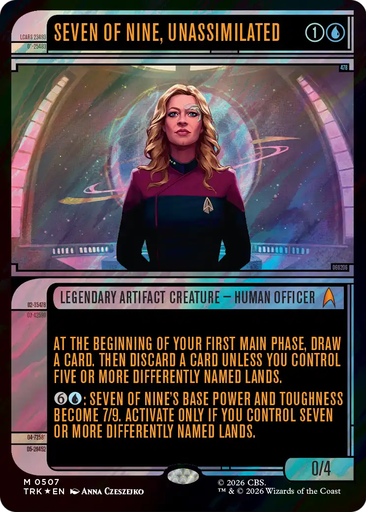 Seven of Nine, Unassimilated - Mythic Legendary Artifact Creature — Human Officer card from Star Trek